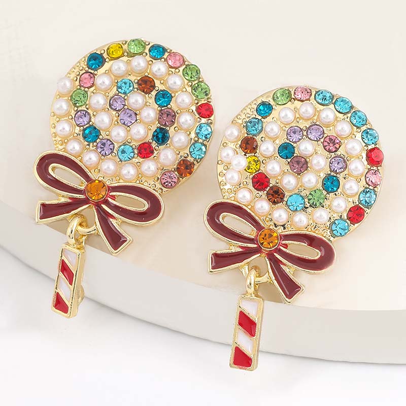 Alloy Diamond-studded Acrylic Imitation Pearl Lollipop Earrings Creative Cute Earrings Supplier