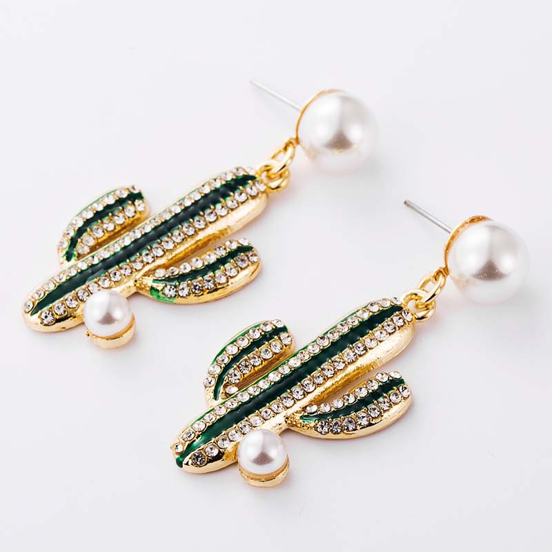 Wholesale Jewelry Personality Creative Alloy Dripping Oil Inlaid Diamond And Pearl Earrings Korea