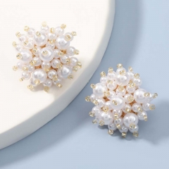 Wholesale Jewelry Alloy Inlaid Pearl Flower Korean Earrings Super Fairy Stud Earrings