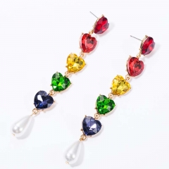 Wholesale Jewelry Personalized Multi-layer Alloy Diamond Love Heart-shaped Imitation Pearl Earrings