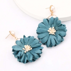 Wholesale Jewelry Fashion Exaggerated Fabric Flower Chrysanmum Earrings Retro Earrings