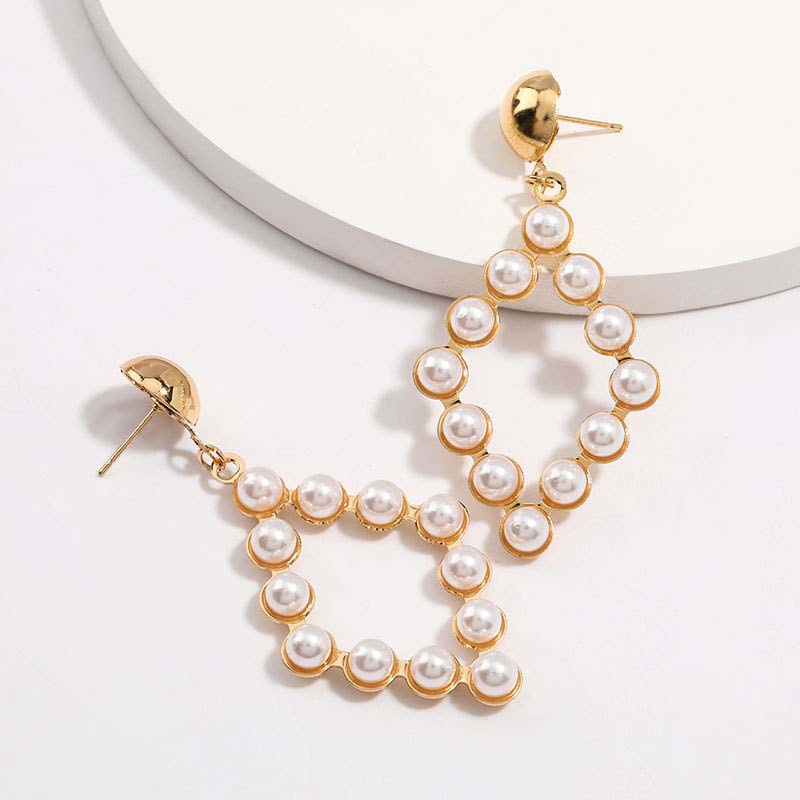 Wholesale Jewelry Diamond-shaped Alloy Inlaid Pearl Geometric Earrings Simple Personality
