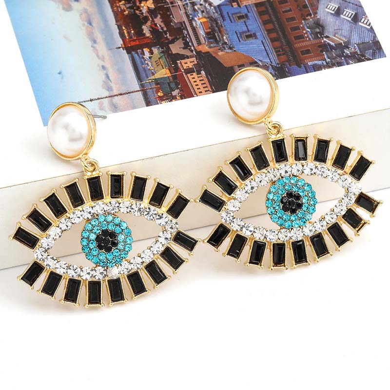 Wholesale Jewelry Fashion Alloy Diamond And Pearl Personalized Eye Earrings Exaggerated Retro Earrings