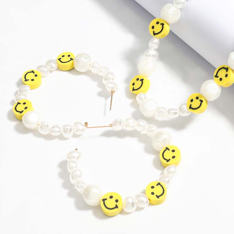 Wholesale Jewelry Smiley Face Imitation Pearl Korean Earrings Necklace Trend Accessories