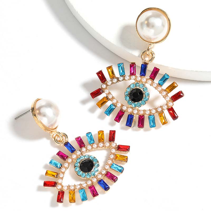 Wholesale Jewelry Personalized Fancy Color Diamond Alloy Diamond Inlaid Pearl Acrylic Eye Pendant