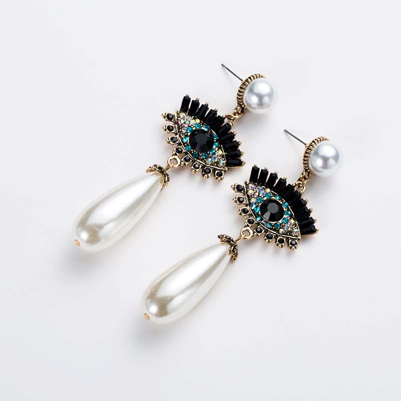 Wholesale Jewelry Exaggerated Acrylic Diamond Eye Pearl Earrings Retro Personality