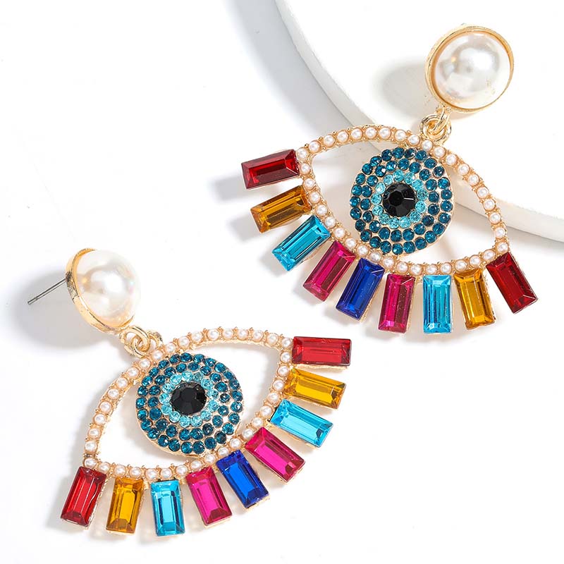 Wholesale Jewelry Personality Alloy Diamond Inlaid Pearl Acrylic Eye Earrings Ethnic Earrings