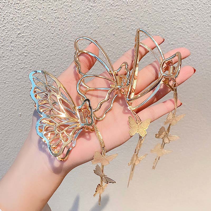 Wholesale Jewelry Korean Metal Geometric Grabbing Clip Elegant Butterfly Hairpin Tassel