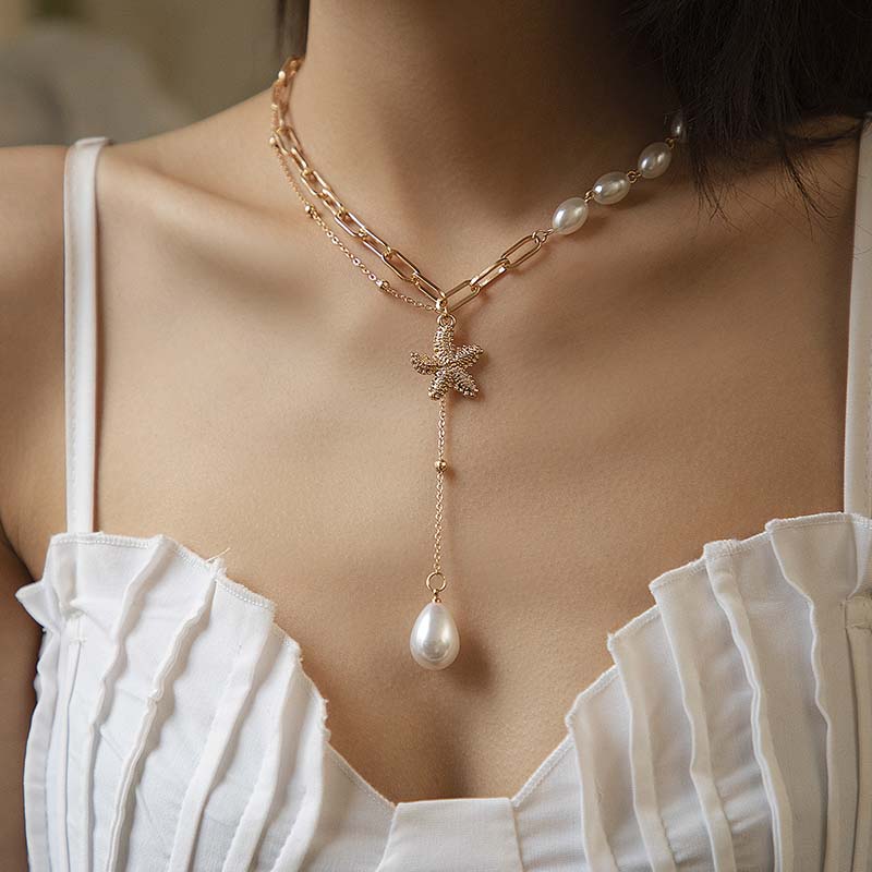 Wholesale Baroque Pearl Mix Necklace Personality Metal Starfish Alloy Pendant Vendors