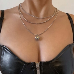 Wholesale Alloy Multilayer Bead Chain Set Necklace Retro Simple Heart Pendant Vendors
