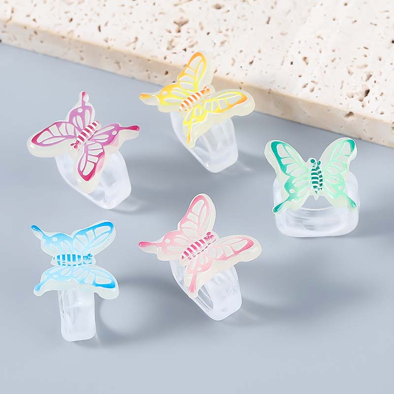 Wholesale Hip Hop Candy Color Resin Butterfly Ring Cute Vendors