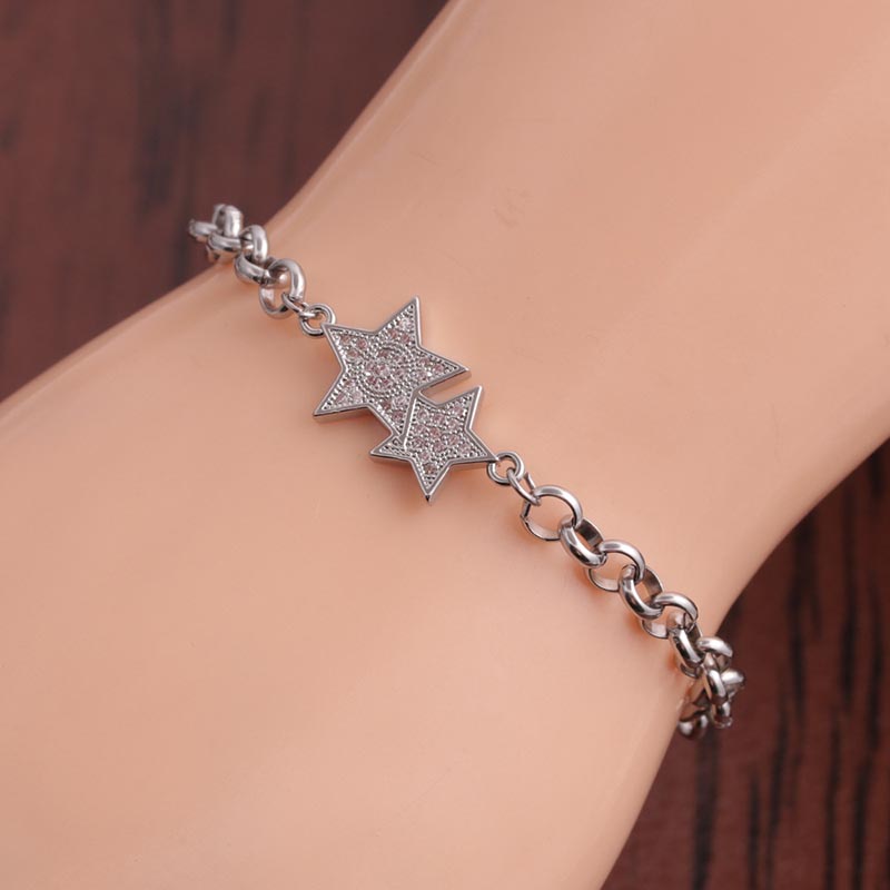 Wholesale Titanium Steel Copper Inlaid Zircon Star Adjustable Bracelet Crown