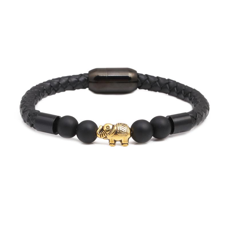 Black Frosted Elephant Bracelet Stainless Steel Magnetic Buckle Leather Manufacturer