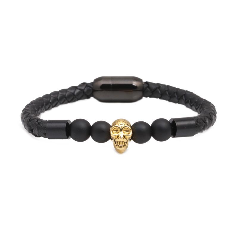 Black Frosted Buddha Head Ghost Head Bracelet Stainless Steel Magnetic Buckle Leather Manufacturer