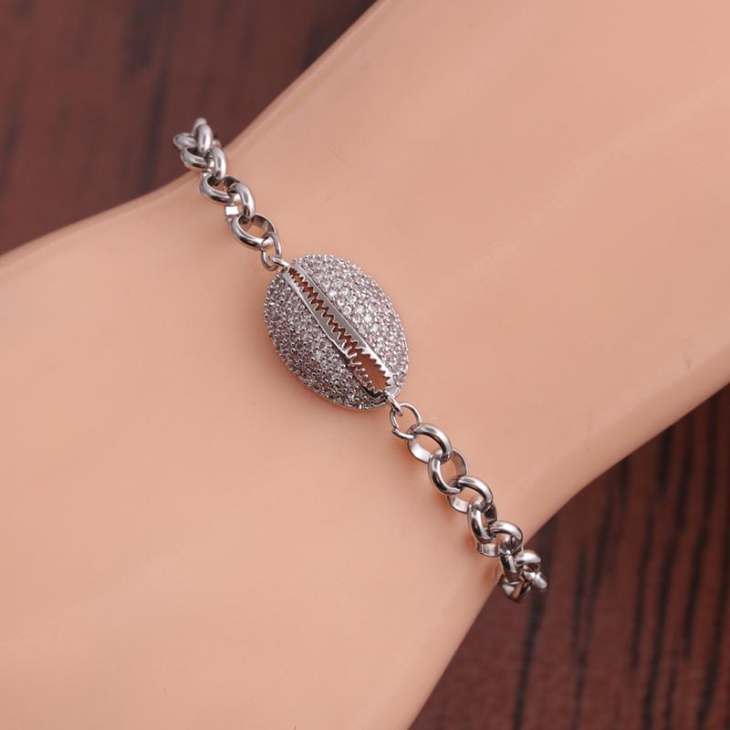 Wholesale Zircon Stainless Steel Chain Copper Shell Adjustable Bracelet