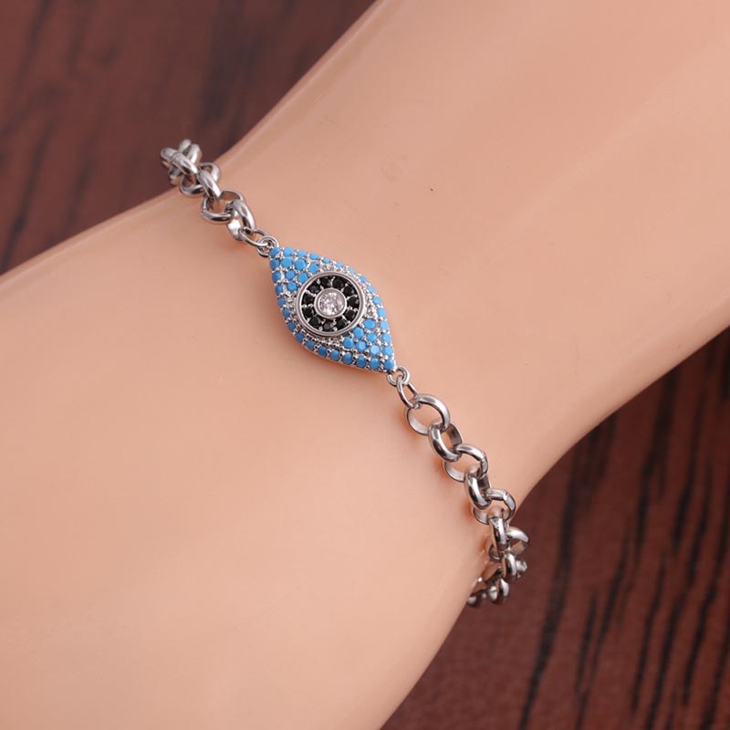 Wholesale The  Zircon Stainless Steel Chain Copper Inlaid Devil's Eye Adjustable Bracelet