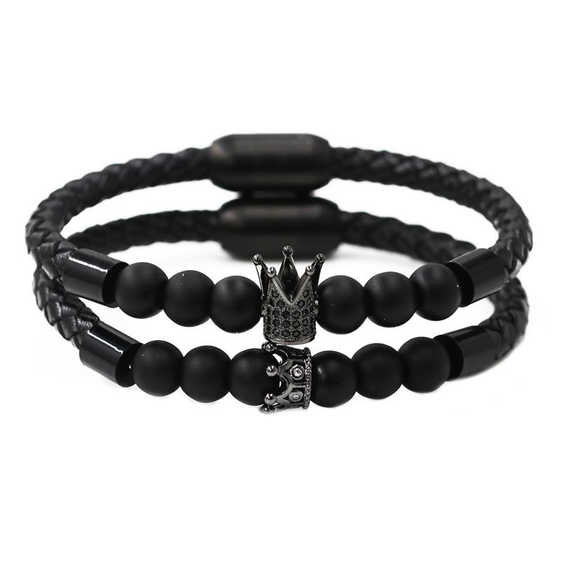 Black Frosted Stone Crown Bracelet Stainless Steel Magnetic Buckle Manufacturer