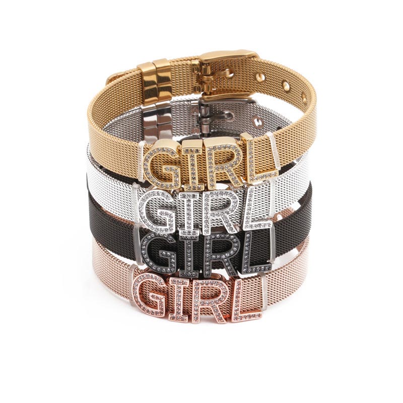 The Stainless Steel English Alphabet Bracelet Inlaid With Zircon Can Be Adjusted Manufacturer