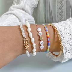 Creative Imitation Pearl Mix And Match Punk Bracelet Twist Ring Shell Jewelry Distributor