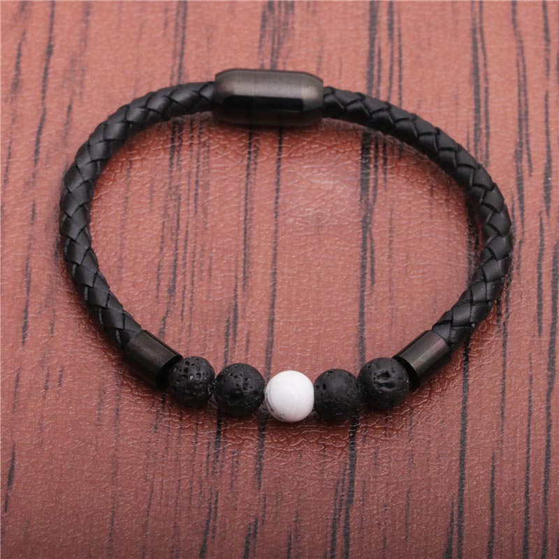 Beaded Bracelet Stainless Steel Magnetic Clasp Leather Volcanic Stone Manufacturer