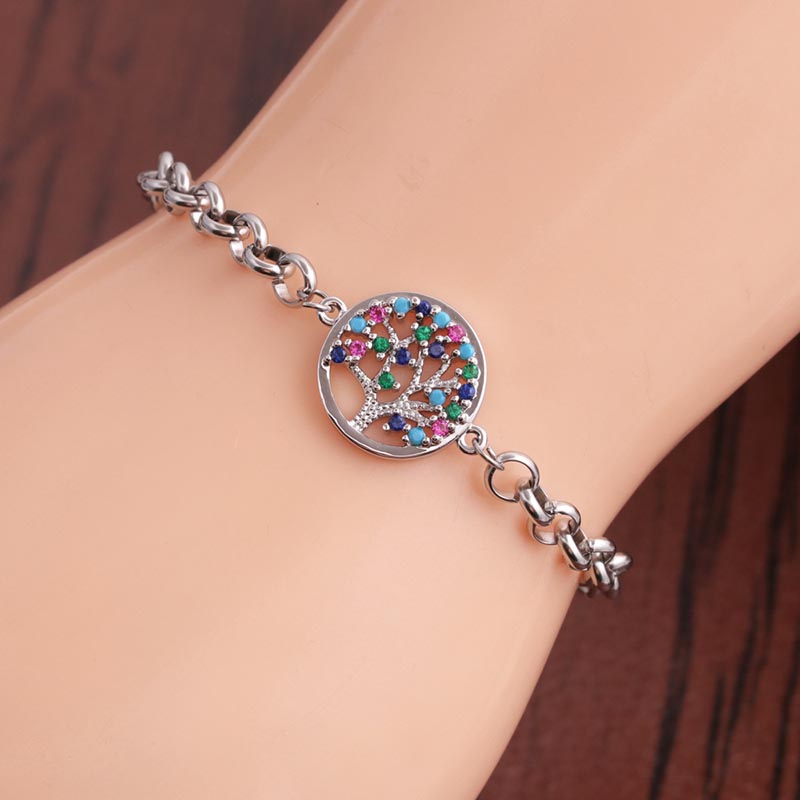 Wholesale Copper Inlaid Zircon Tree Of Life Accessories Fashion Simple Adjustable Bracelet