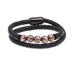 Volcanic Stone Bracelet Stainless Steel Magnetic Buckle Leather Manufacturer