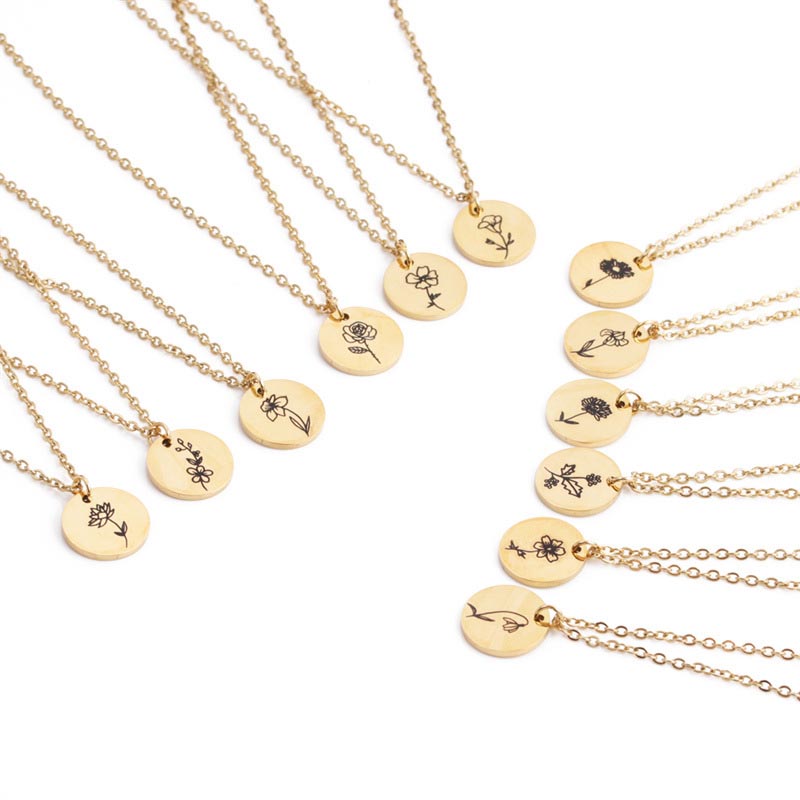Wholesale Birthday Flower Pendant Necklace Stainless Steel Accessories Titanium Steel