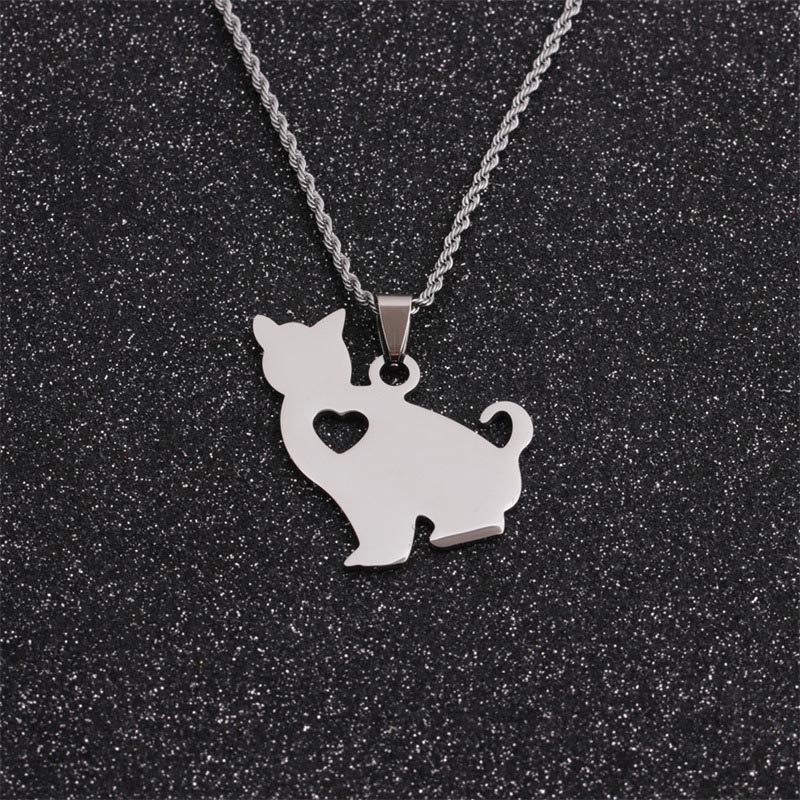 Wholesale Titanium Steel Electroplating Creative Stainless Steel Necklace Heart-shaped Cat Pendant