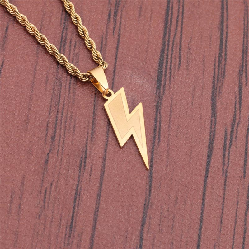 Wholesale Titanium Steel Lightning Hip Hop Pendant Stainless Steel Necklace