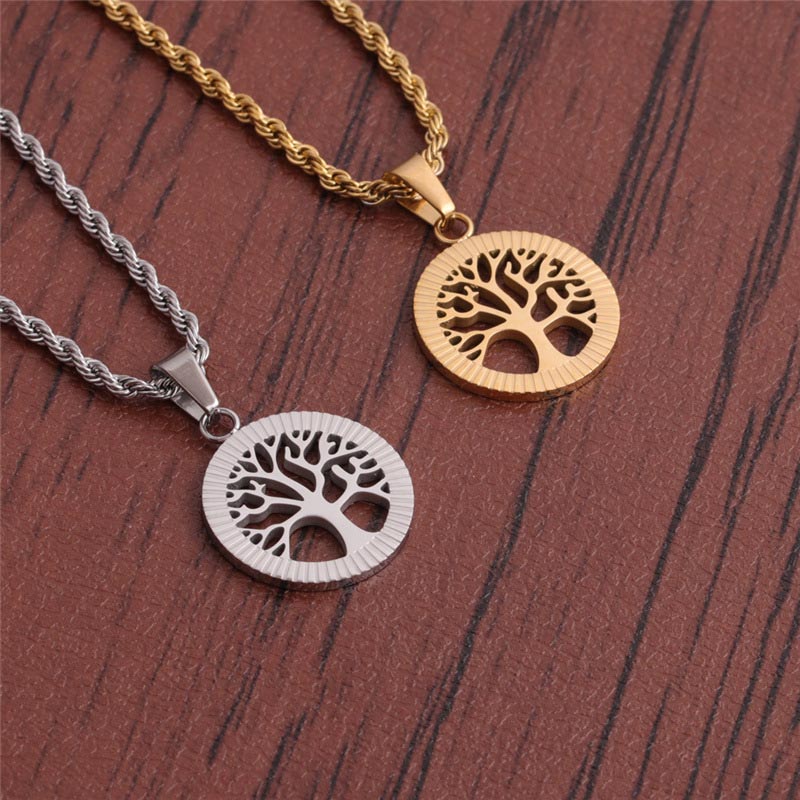 Wholesale Fashion Exaggerated Hip Hop Twist Chain Titanium Steel Tree Of Life Necklace
