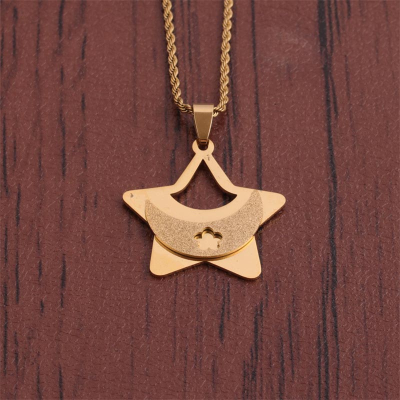 Wholesale Style Stainless Steel Korean Five-pointed Star And Moon Pendant Necklace