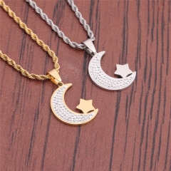 Wholesale Titanium Steel Hip Hop Necklace Stainless Steel Moon And Star Pendant