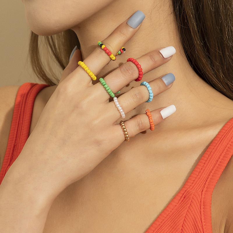 Bohemian Melange Beaded Ring Holiday Style Colored Elastic Rope Distributor