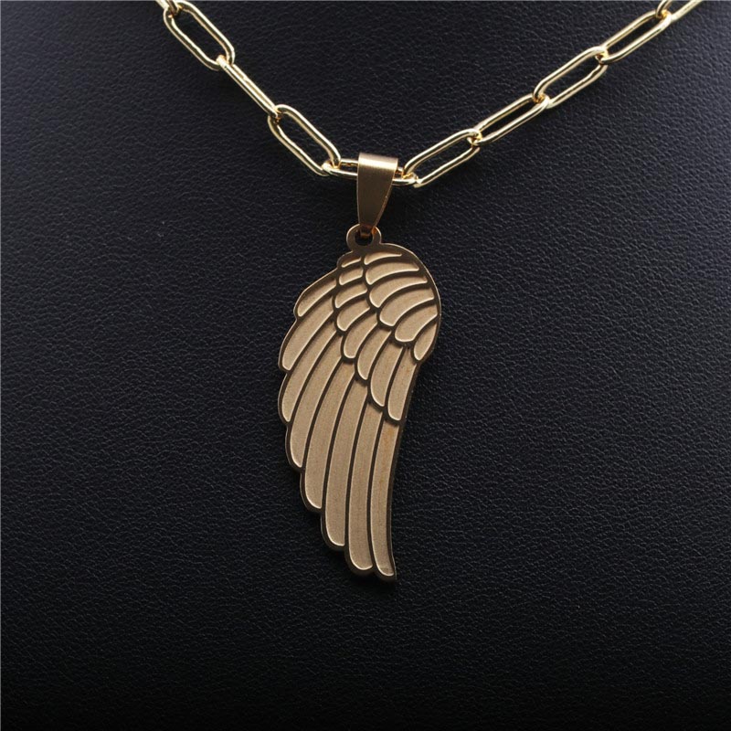 Hip Hop  Selling Titanium Steel Angel Wing Sweater Chain Necklace Manufacturer