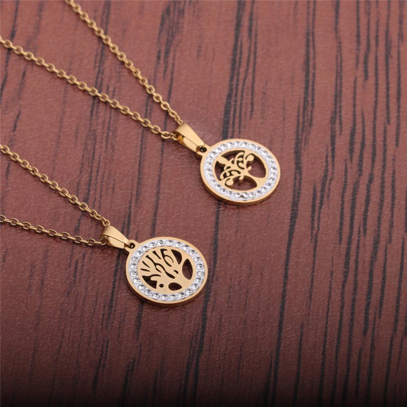 Zircon Inlaid Stainless Steel Tree Of Life Pendant Necklace Manufacturer