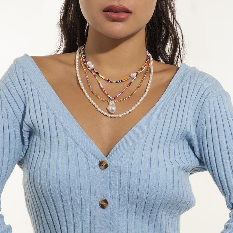 Special-shaped Imitation Pearl Multi-layer Necklace Beaded Ethnic Chain Tassel Necklace Distributor