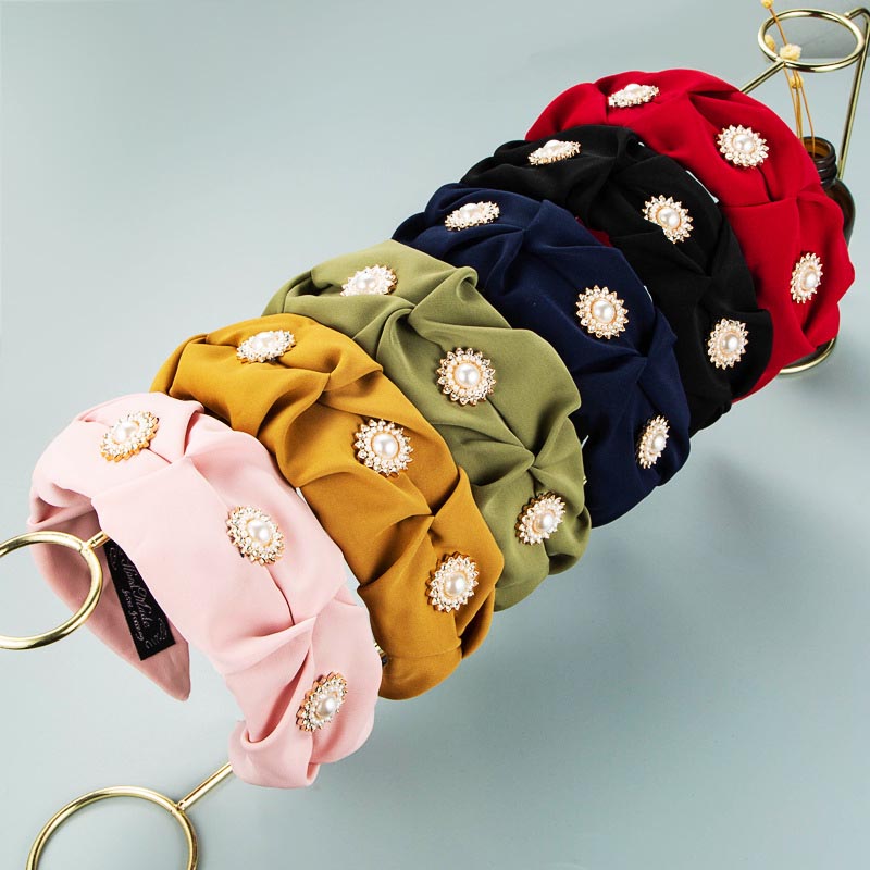 Korean Version Of The  Simple Fold Fiber Pearl Fashion Wide-sided Headband Manufacturer