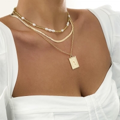 Simple Imitation Pearl Clavicle Necklace Hip Hop Snake Bone Chain Metal Letter Necklace Distributor