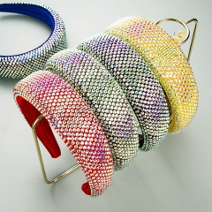 Fashion Full Rhinestone Sponge Headband Personality Retro Flannel Wide Side Manufacturer
