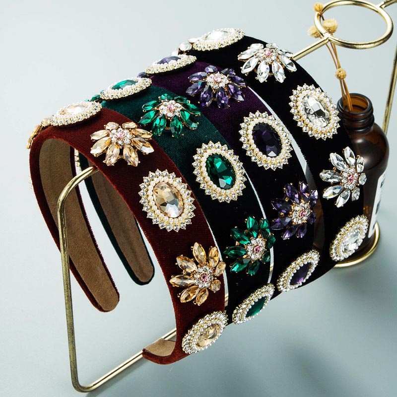 Retro Baroque Flannel Edelweiss Flower Headband Shiny Rhinestone Pearls Manufacturer