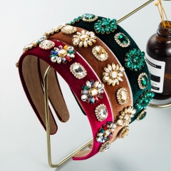 Baroque Fashion Gorgeous Jeweled Headband Retro Wide Edge Flannel Manufacturer