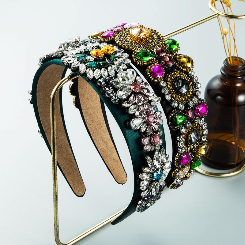 Baroque Inlaid Stained Glass Diamond Flower Fiber Headband Fashion Manufacturer