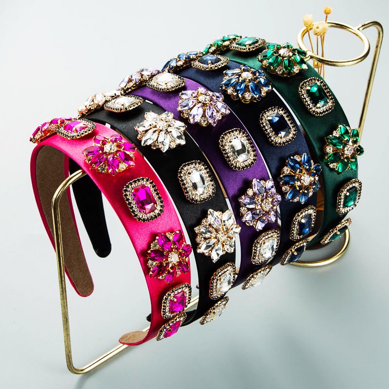 Baroque Style Retro Flower Headband Super Flash Rhinestone Wide Side Distributor