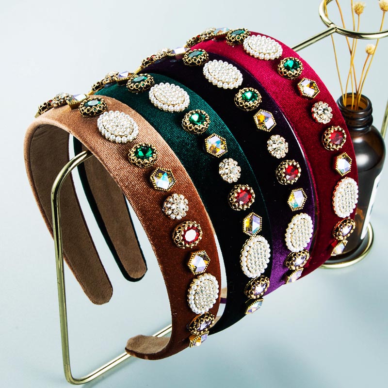 Baroque Geometric Retro Pearl Headband Super Flashing Stained Glass Diamond Manufacturer