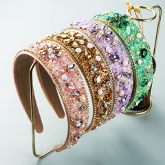 Style Retro Design Broken Diamond Resin Flower Cute Fiber Wide Brim Headband Manufacturer