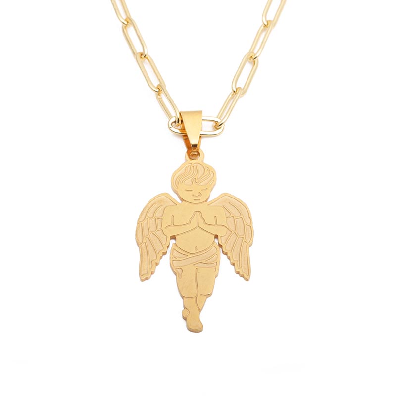 Stainless Steel Angel Wing Boy Pendant Sweater Chain Necklace Manufacturer