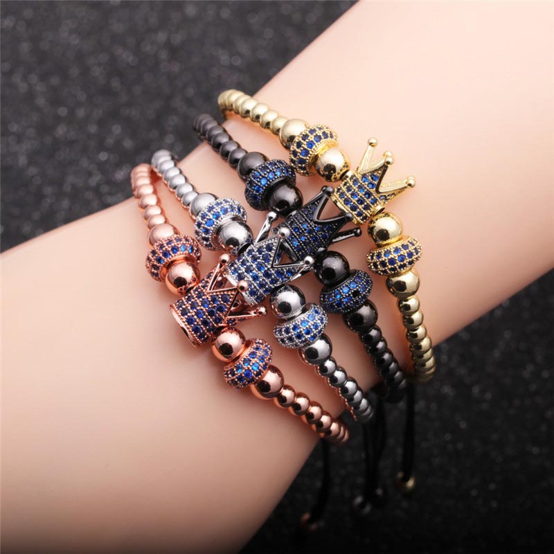 Zircon Crown Round Tire Braided Adjustable Bracelet Set For Men Manufacturer