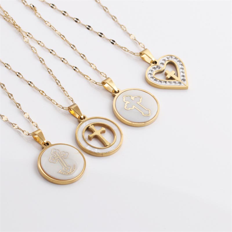 Wholesale Style Full Diamond Heart Pendant Fashion Shell Cross Necklace For Men