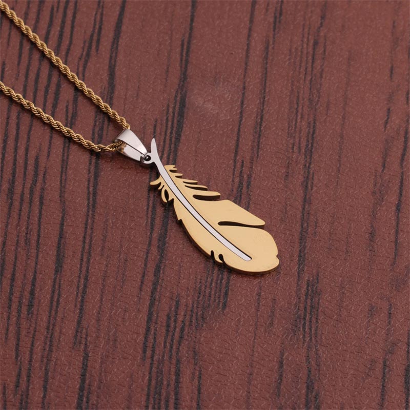 Wholesale Titanium Steel Feather Necklace Simple Stainless Steel Long Boy Necklace