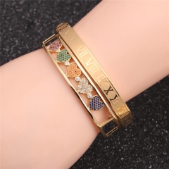 Wholesale Copper Inlaid Zircon Gold Opening Adjustable Bracelet Heart-shaped Stainless Steel